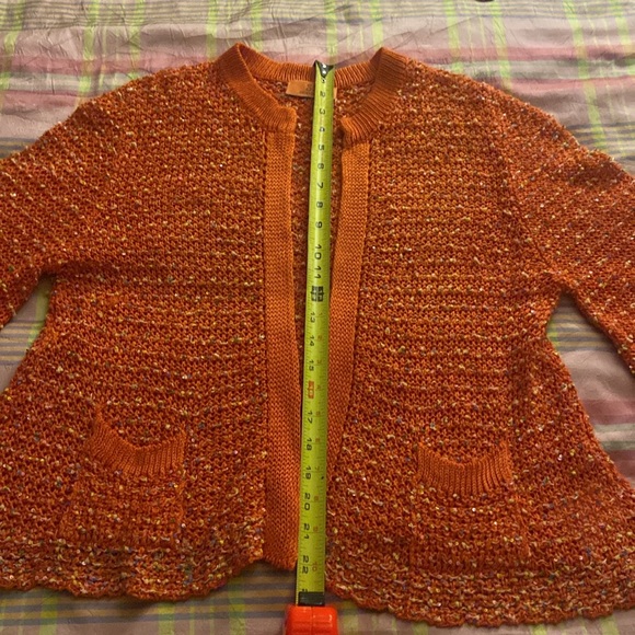 Swap Inside -Orange crochet open knit sweater cardigan size XL - Picture 8 of 13